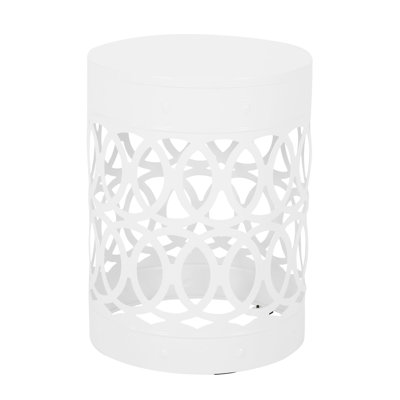 Feio Outdoor Side End Table 14 Inch Round Geometric Pattern White Iron