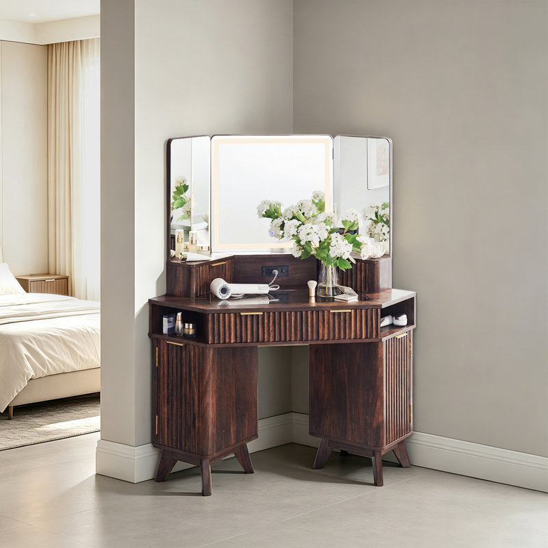 Meuble-lavabo de coin cannelé l 47,3 po, Noyer