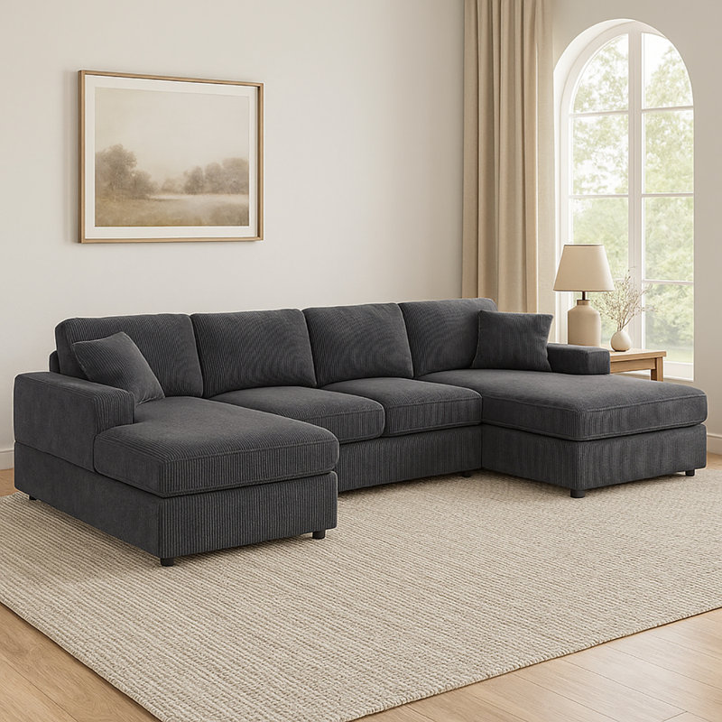 Canapé modulaire 3 pièces en velours côtelé 3 pièces, Gris