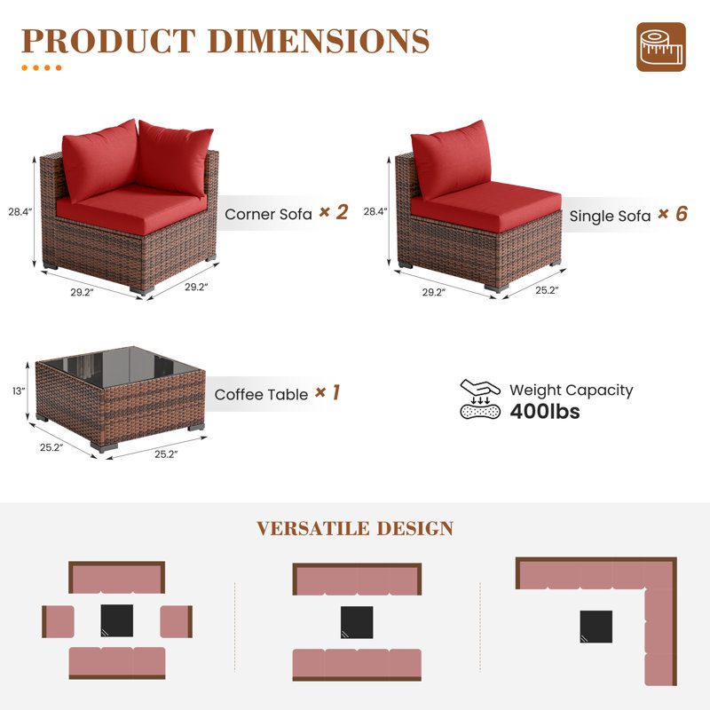 Ensemble de conversation pour 8 personnes, Rouge