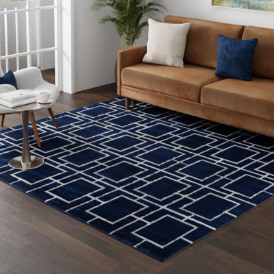 Glam Navy Blue Silver Area Rug