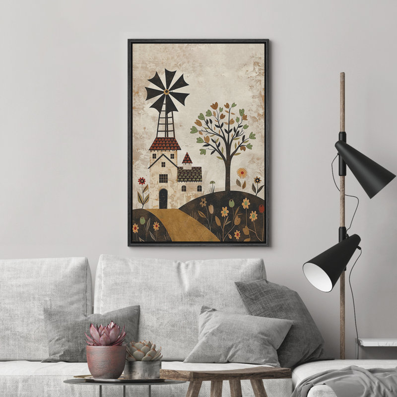 Abstrait moulin à vent, illustrations, maison de campagne française, chambre d'enfant, décor Nersery, Noir, H 24 po x l 16 po