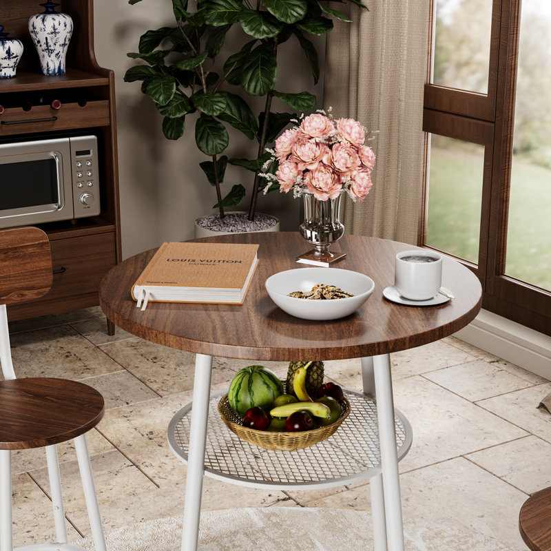Ensemble table et tabourets de bar 3 pièces, coin repas sur balcon, hauteur comptoir 91 cm, sièges en cuir souple, revêtement anti-rayures, design compact, style pub moderne
