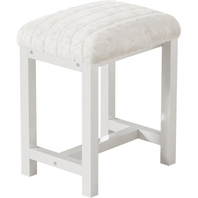 Small Vanity Stool, Cute Vanity Stools With Soft Faux Rabbit Fur Cushion, White Makeup Vanity Chair For Small Spaces, Living Room, Bedroom, Entryway, Ottoman Foot Rest For Couch Sillas Modern