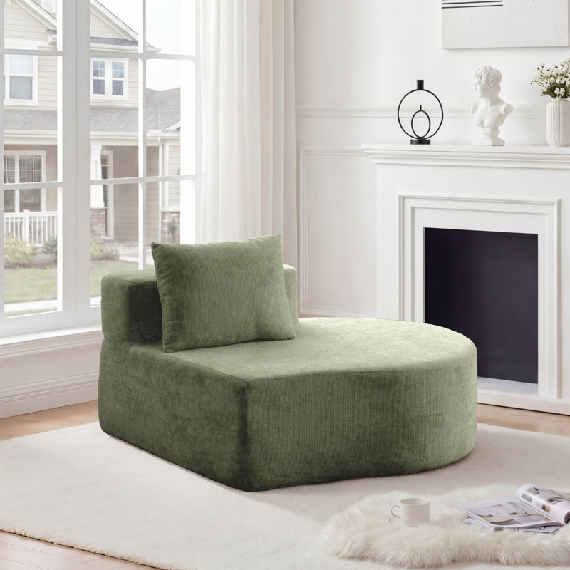 Boneless Upholstered Sectional Round Sofa, Green, Right