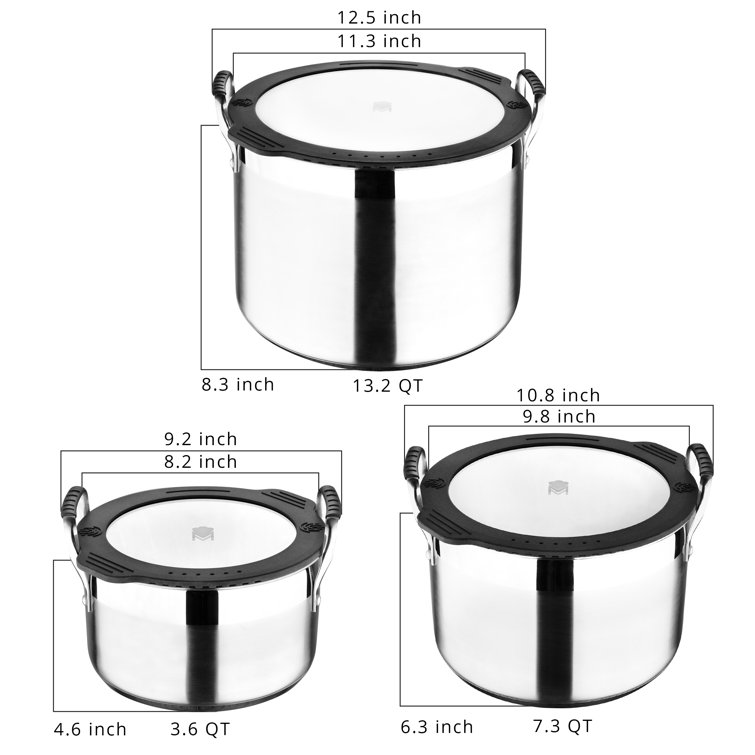 MasterPRO Smart by - 3 PC Stainless Steel Nesting Stock Pot Set with Flat Glass Lids,Polished MPUS10209-STS