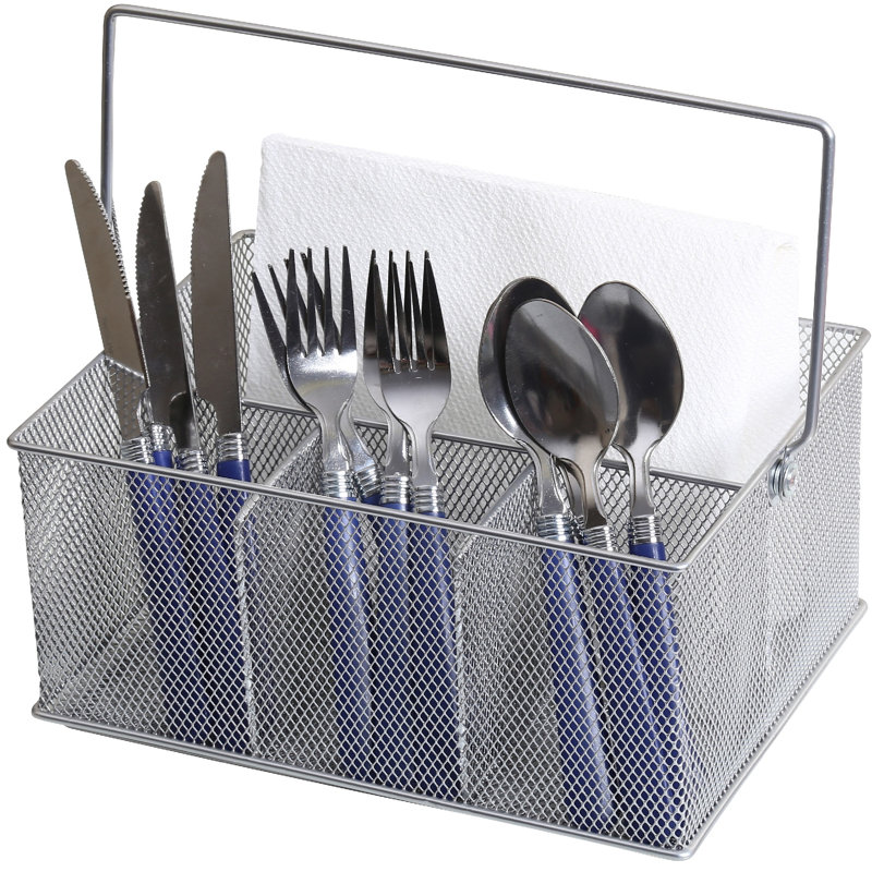 Panier à couverts en filet de métal, Argent