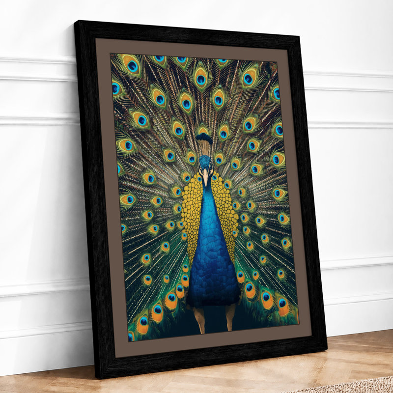 Peacock in Display Modern - Framed Print, A1 - 84.1 x 59.4 cm, Black
