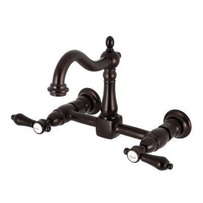 Kingston Brass Heirloom Double-Handle 2-Hole Wall-Mount Bridge Kitchen Faucet
