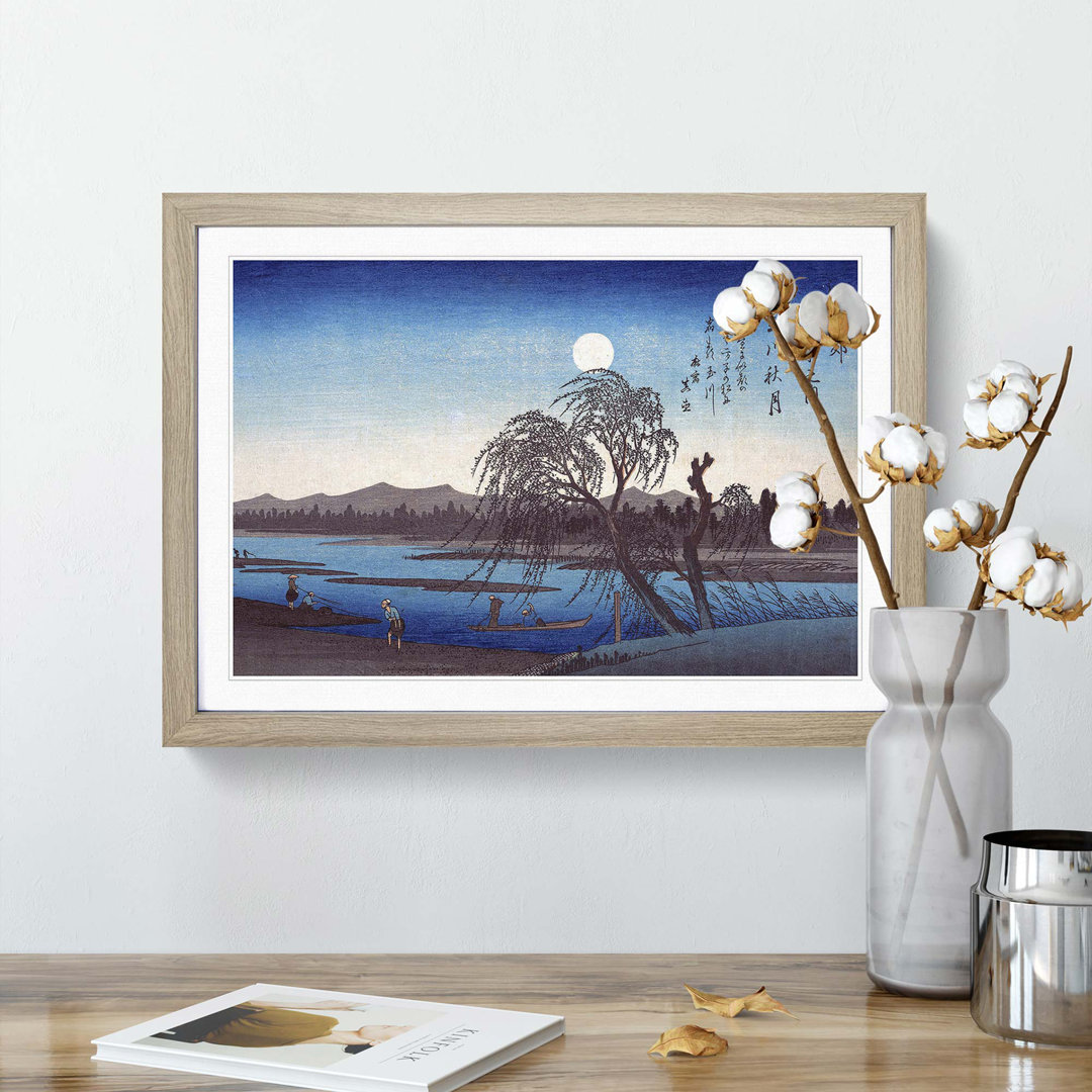 Autumn Moon on the Tama River by Utagawa Hiroshige - Framed Print