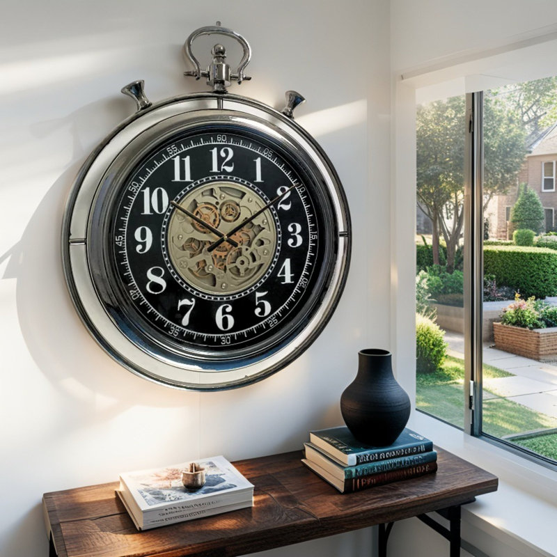 Horloge murale avec engrenages réels en mouvement