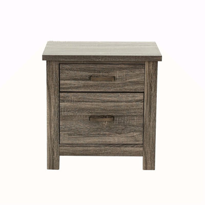 Wooden 2 Drawers Nightstand In Brown Finish