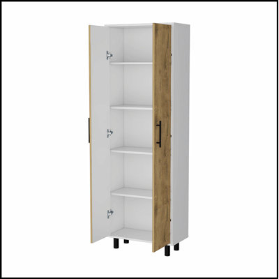 Garde-manger à 2 portes et 5 tablettes Fagan avec tablettes réglables et finition élégante en macadamia pour des solutions de rangement modernes