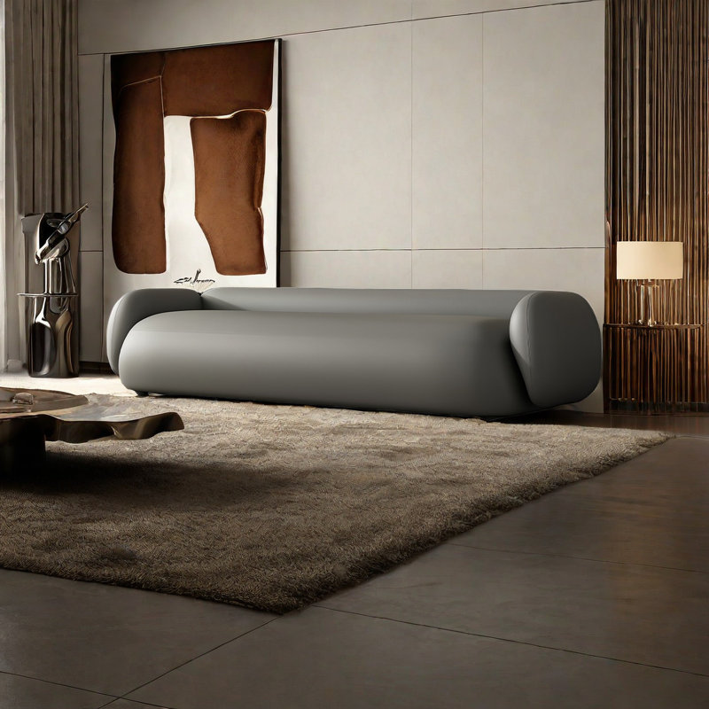 Banc rembourré en cuir Modern Minimalist, Gris, H 18,89 po x l 78,74 po x P 19,68 po