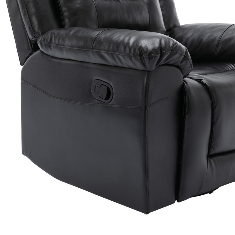 Black Faux Leather Reclining Home Theater Chair with Cup Holders