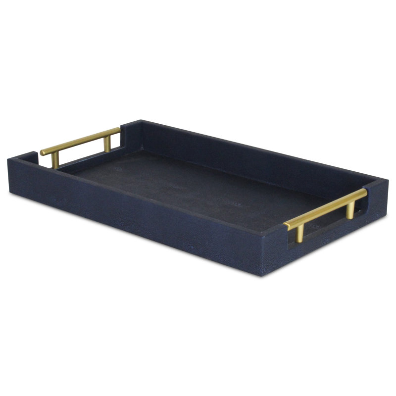 Plateau de service rectangulaire en faux chagrin fini à la main Baidy, Bleu marine