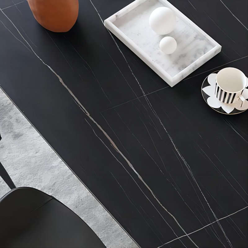 Hobart Modern White Rectangular Sintered Stone Dining Table with Pedestal Base