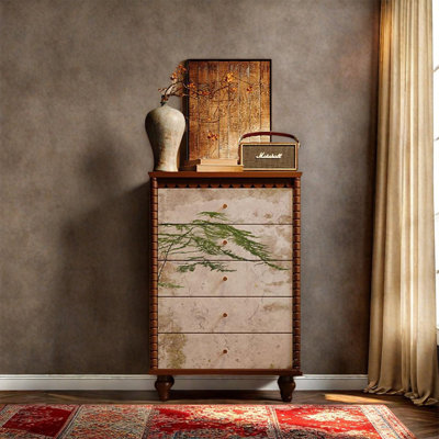 Solid Pine Five Drawer Decorative Cabinet