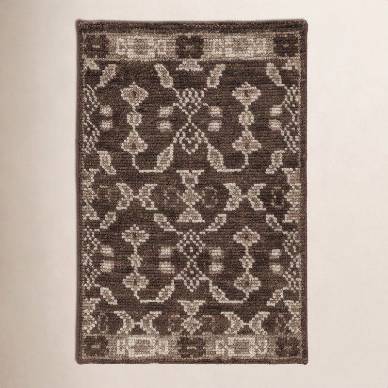 Tapis d'intérieur en laine noué à la main Vanna Villa, 3 pi x 5 pi, Brun