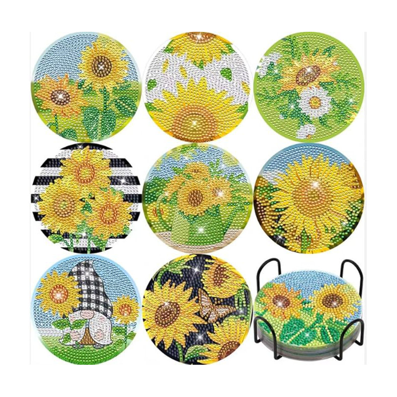 Acrylic Round 8 Piece Coaster Set With Holder