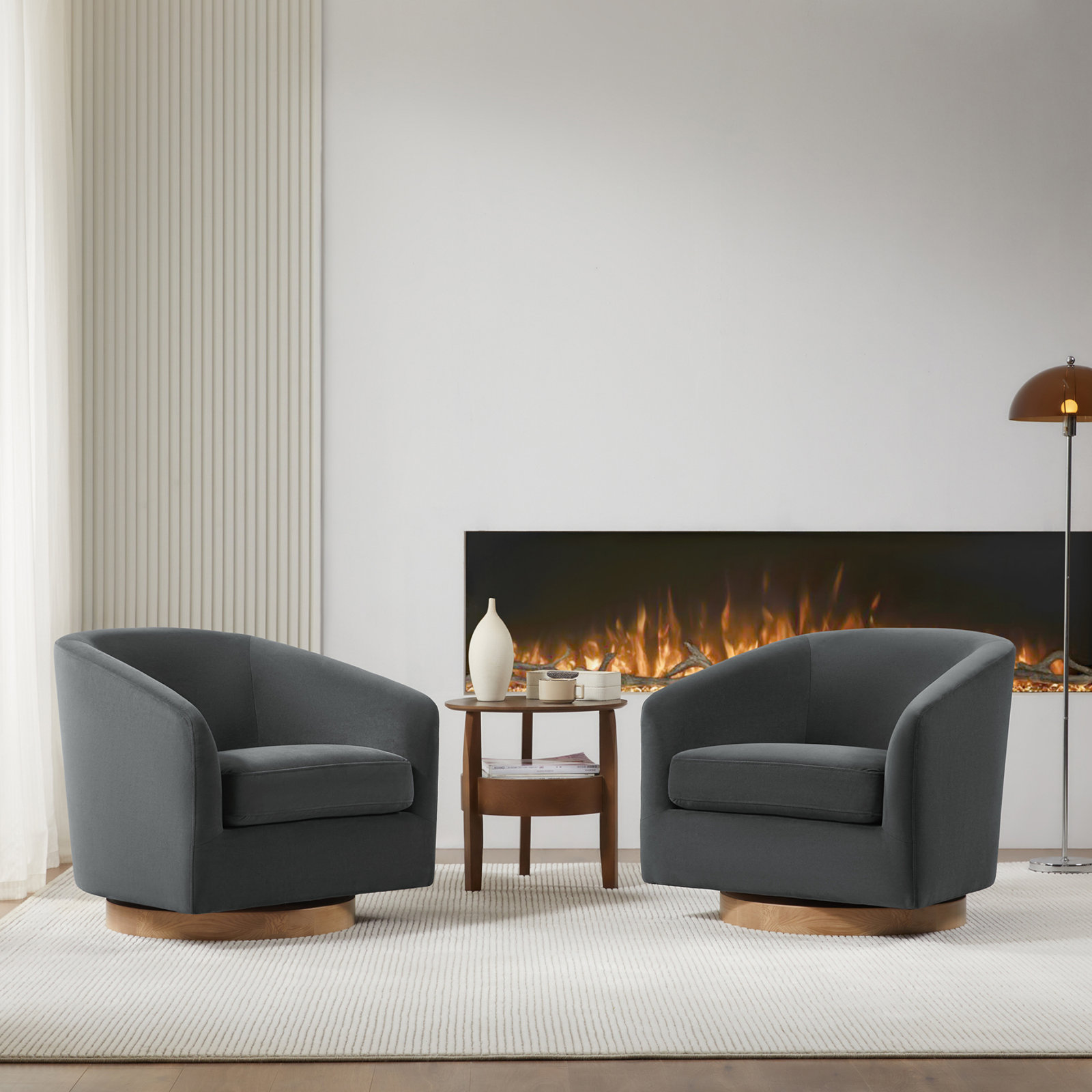Bennett Swivel Barrel Chair, Bella Asphalt Velvet