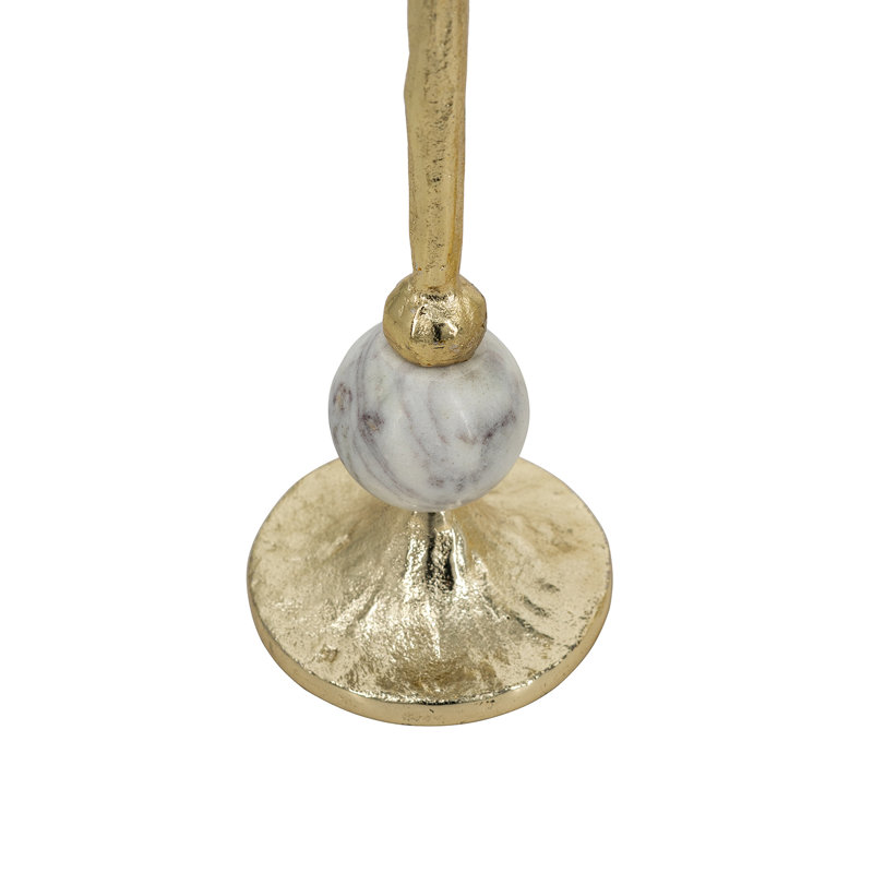 Porte-bougies S / 3 en aluminium doré avec accents de marbre blanc rond L: P 4 x 18 po M: P 4 x 14,5 po S: P 4 x 11,5 po