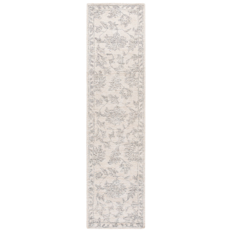 Allegonda Ebony Hand Tufted Wool/Cotton Oriental Rug in Ivory/Grey, Runner 2'3" x 9'
