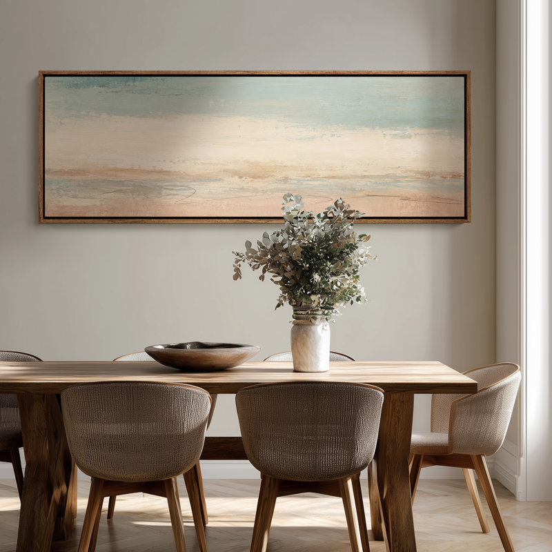 Impression sur toile encadrée extra large bleu doux beige rosé minimaliste minimaliste, H 20 po x l 60 po, Natural