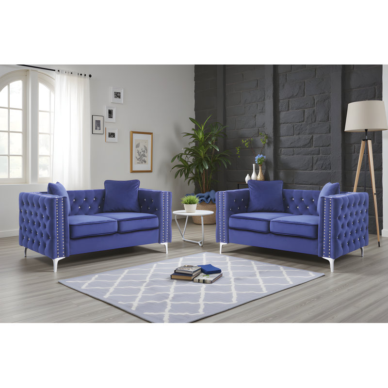 Lyon Velvet Loveseat, Blue
