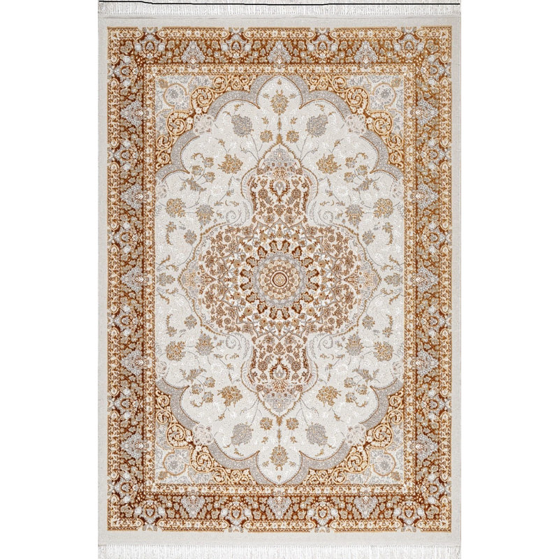 Floral and Moroccan Doormat, Gold, 60cm W x 110cm L