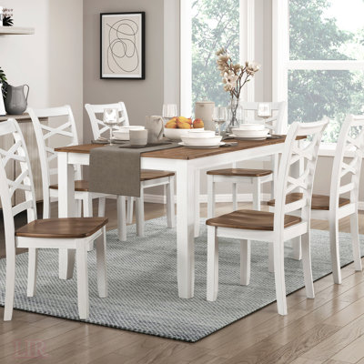 7Pc Dining Set With Double X-Back Chairs, Wooden Country Style For Cozy And Inviting Dining Experiences