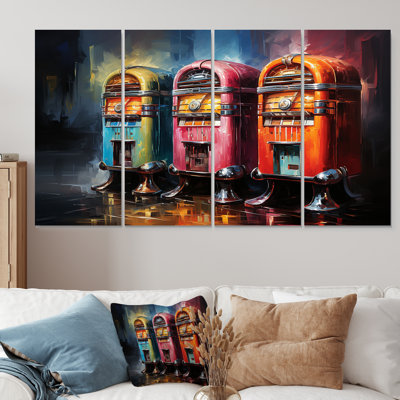 Coloful Modern Jukebox Jams II - Jukeboxes 4 Piece Wall Art Canvas