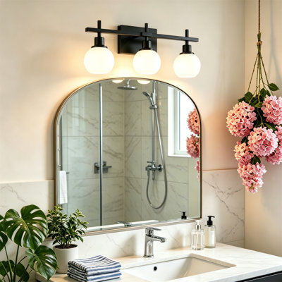 Luminaire de salle de bain noir à 3 lumières, applique murale moderne en verre noir mat, luminaire de salle de bain de style campagne pour couloir de chambre à coucher miroir