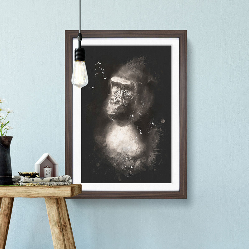 Mighty Silverback Gorilla Paint Splash - Picture Frame Graphic Art, 87cm H x 62cm W x 2cm D, Walnut Framed