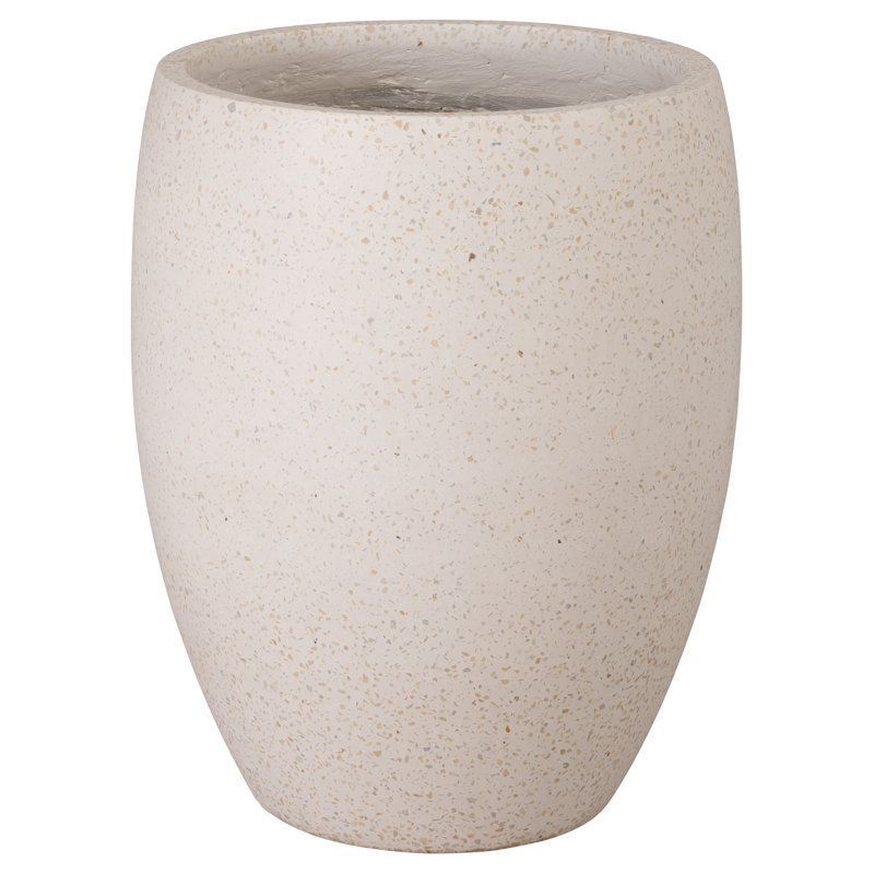 POT DE FLEURS ROND, JAUNE DE Terrazo, H 12 po x 17 po, H 27 po x l 22 po x P 22 po