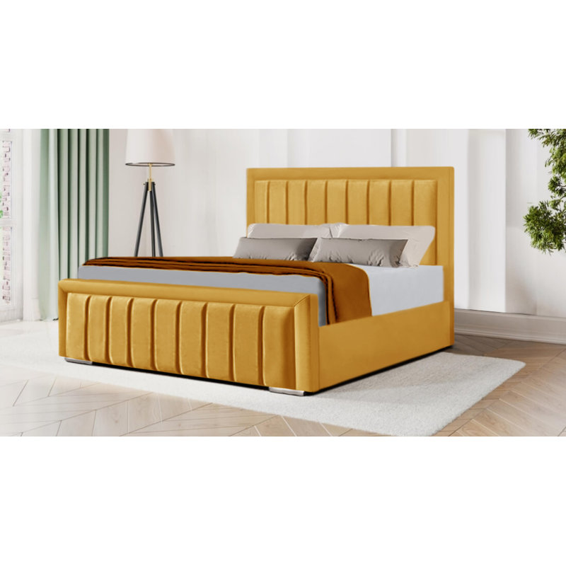 Athalla Upholstered Bed Frame, Yellow Mustard, Small Double