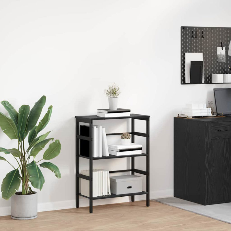 Steel Etagere Bookcase, (2 Shelves) 81cm. H x 60cm. W x 29.5cm. D, Black Oak