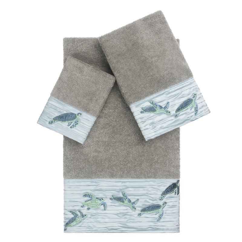 Ensemble de serviettes en coton turc 3 pièces Mia, Gris foncé
