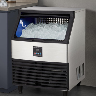 Machine à glaçons commerciale - Machine à glaçons en acier inoxydable, panneau d'affichage à cristaux liquides, capacité de 320 lb / 24 heures, idéale pour le restaurant, les bars, la maison et les bureaux, avec pelle