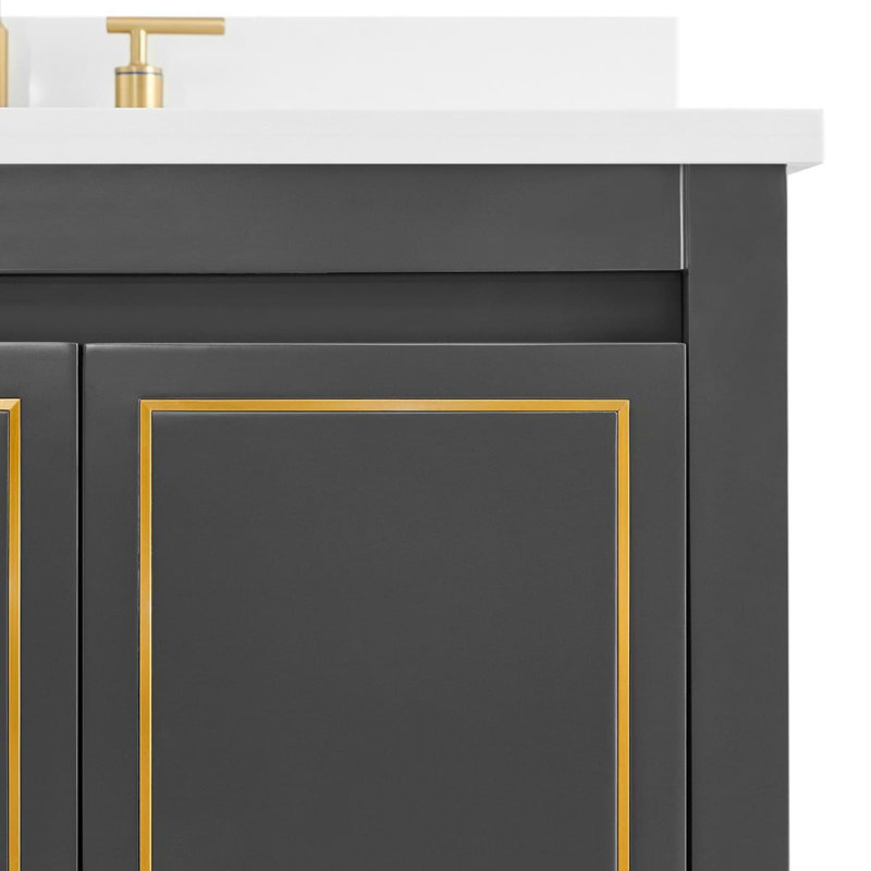 Province 36" Freestanding Standard Single Bathroom Vanity with Top, Black, Gold