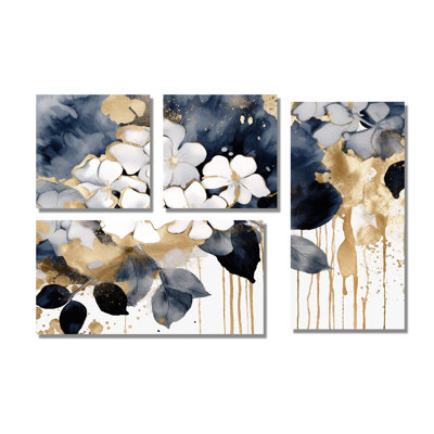 Hortensia Blooms Heaven I - art mural traditionnel bleu 4 pièces