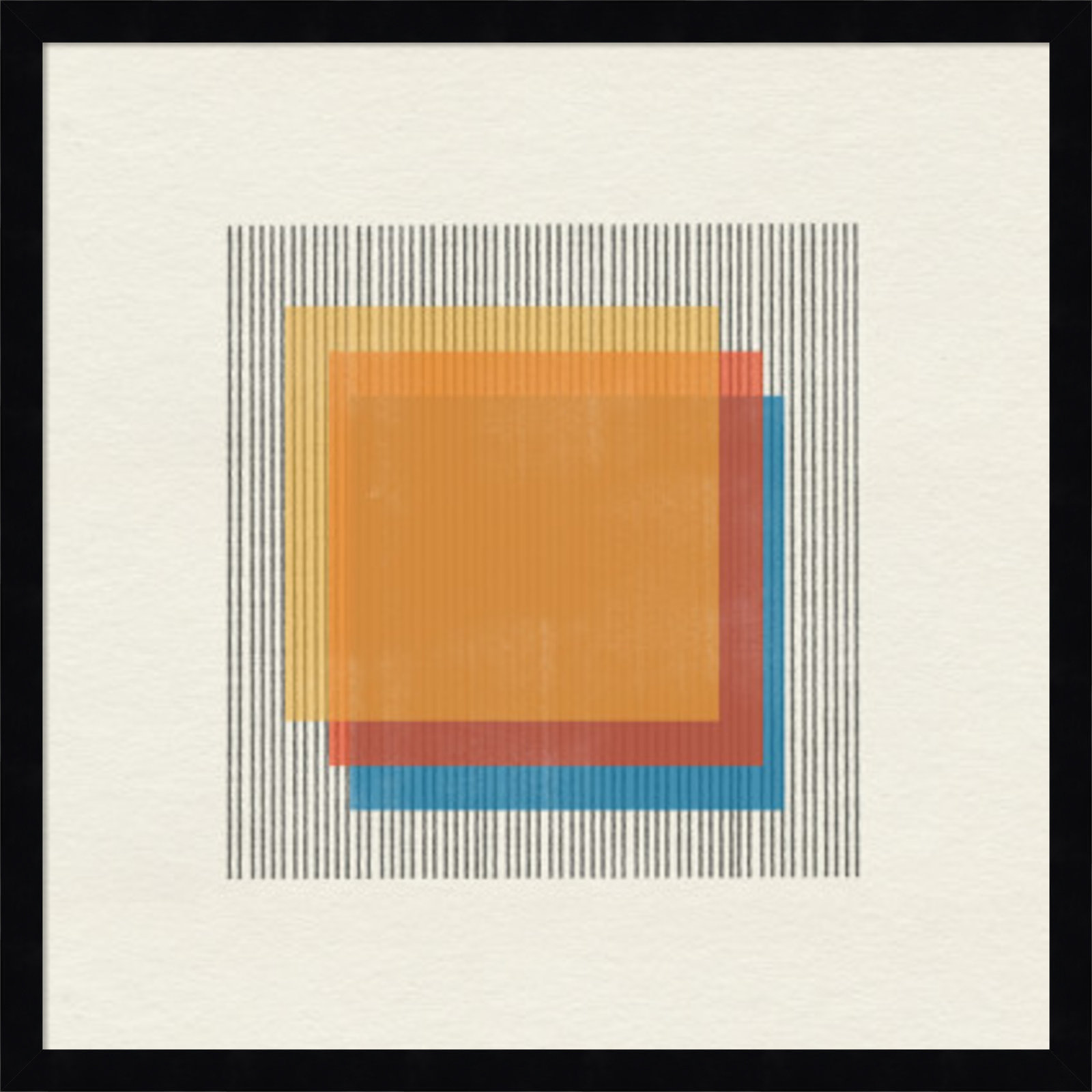 Midcentury Modern Squares No 1 Print, 21" H x 21" W x 1" D, Black Framed