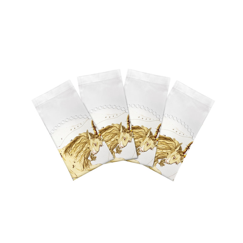 Serviettes de table en satin de coton Zodiac Capricorn, Blanc