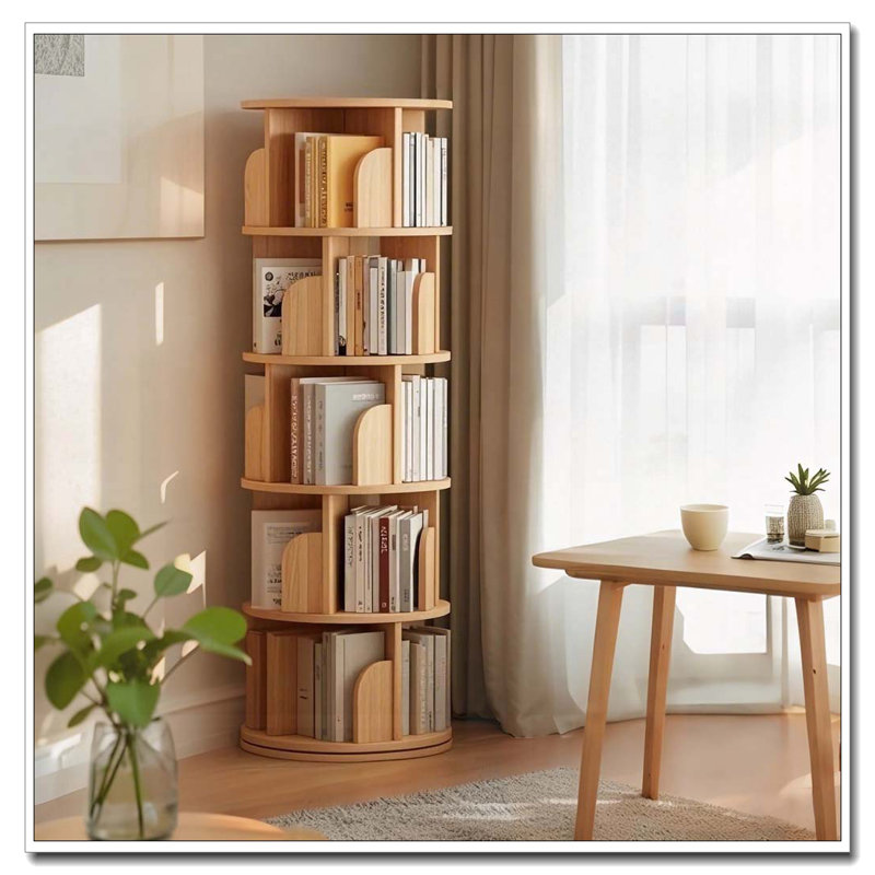 Bibliothèque rotative à 5 niveaux, 360 °, Bois