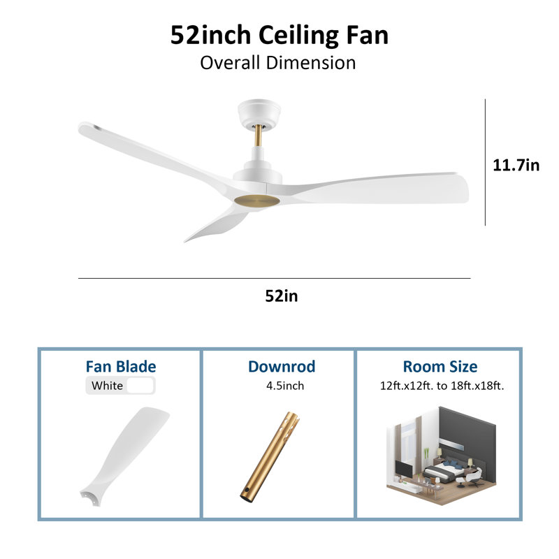 Ventilateur de plafond à 3 pales de 52 po sans lumière Edrica