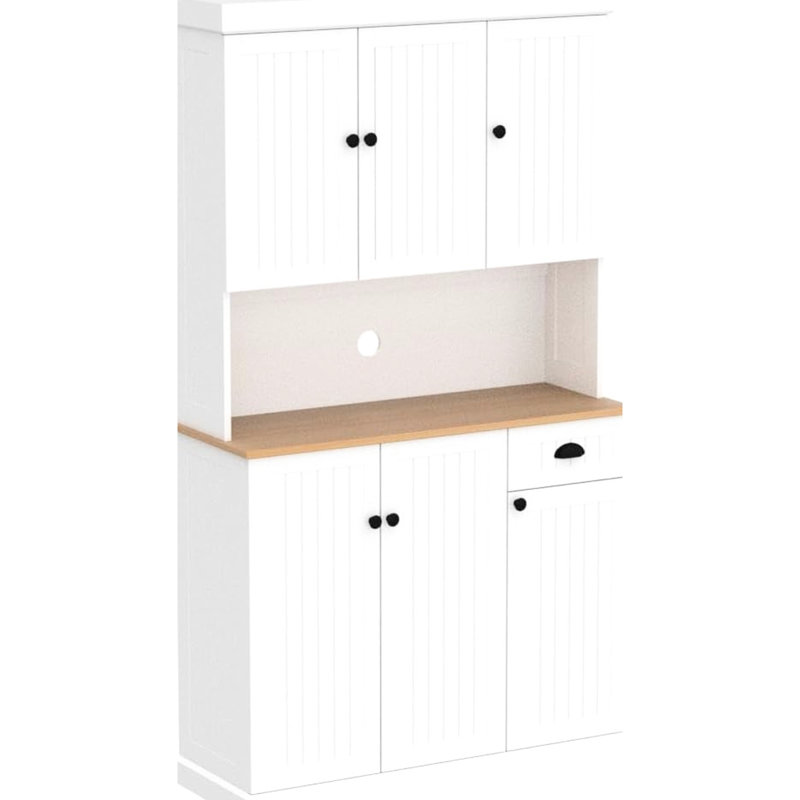 Armoire de cuisine blanche de 71 po avec base stable, tablettes réglables, 6 portes et 1 tiroir, armoire de conception moderne autoportante pour le rangement du lait, tiroir