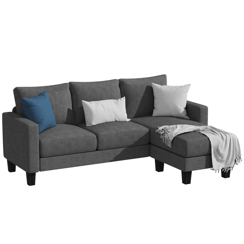 2-Piece 72.8" Upholstered Reversible Sectional Sofa with Movable Ottoman, Compact L-Shaped Couch for Small Spaces, Apartments, Dorms & Offices