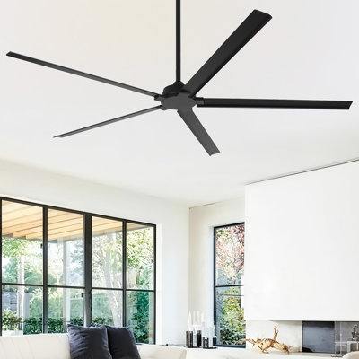 72" / 84" Full Aluminum Wet Rated Indoor Outdoor DC Motor Ceiling Fan with Remote Control, Modern Industrial Waterproof Large Ceiling Fan, 6-Speed Reversible Gazebo Ceiling Fan without Light