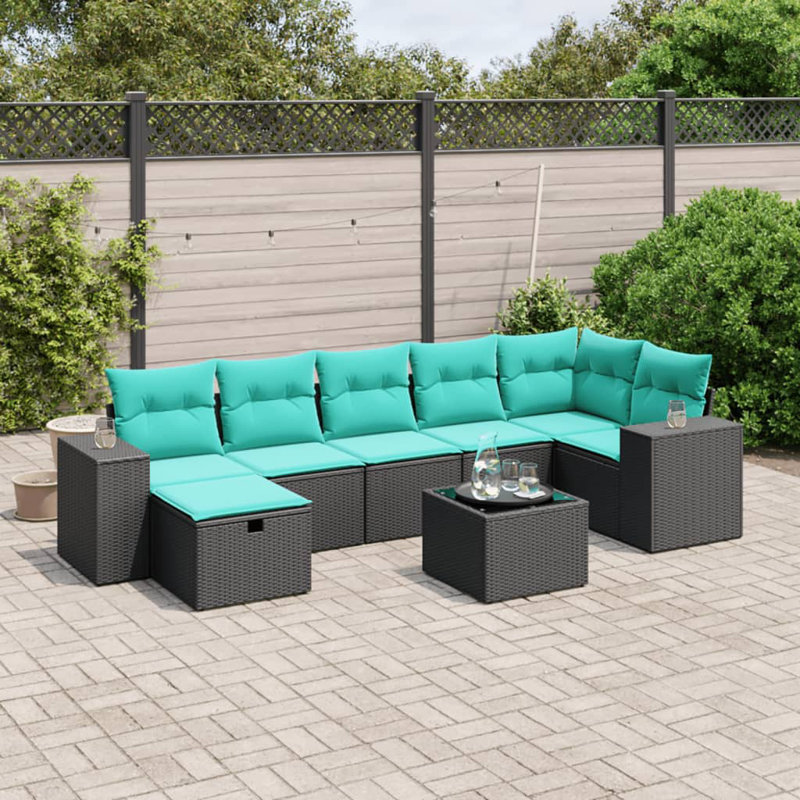 Ensemble de canapé de patio 8 pièces avec coussins en rotin de polyester gris, Bleu clair, Noir