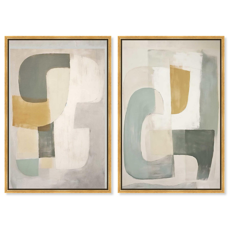 Oliver Gal Sunny Side Magnets Set Abstract - Heavy Gel Top Coat Framed Canvas Art, Cream, 37" H x 25" W
